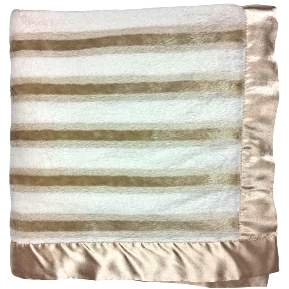 George Brown Beige Stripe Baby Blanket Walmart Gold Satin Trim Lovey Unisex